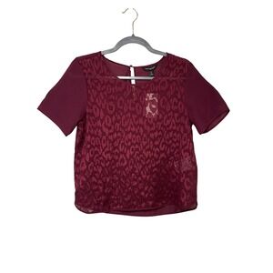 Banana Republic Burgundy Leopard Lace Burnout Blouse Petite Small